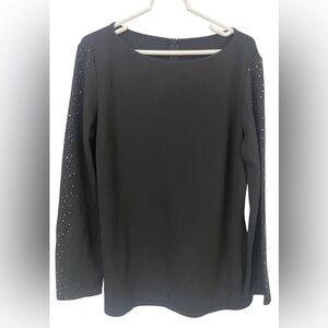 St. John Top Shirt 12 Tunic Wool Blend Embellished Quiet Luxury Black Dog Show